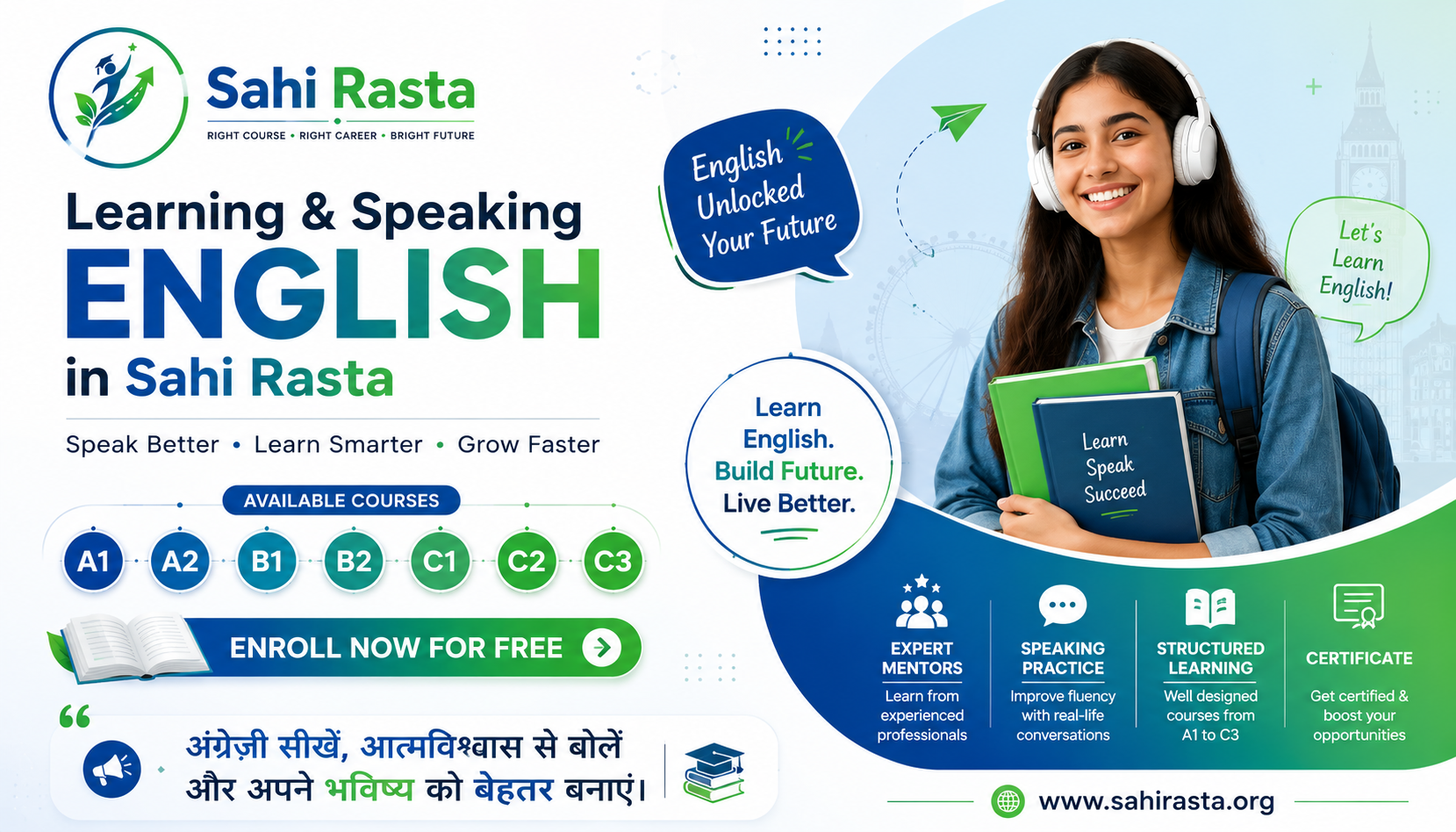 Learning & Speaking English in Sahi Rasta — A1 to C3